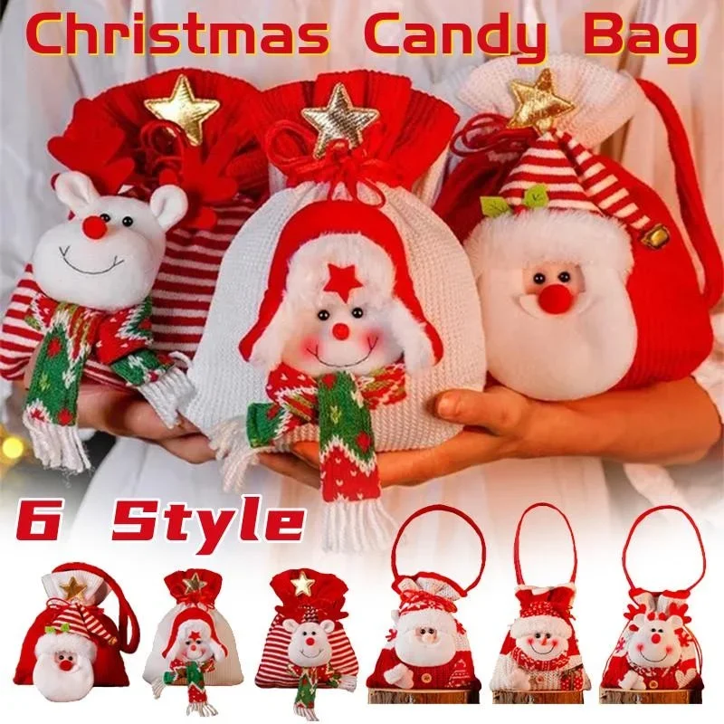 

6 Styles Christmas Candy Bag Santa Claus Snowman Elk Christmas Candy Gift Bag Christmas Decoration (1PC)