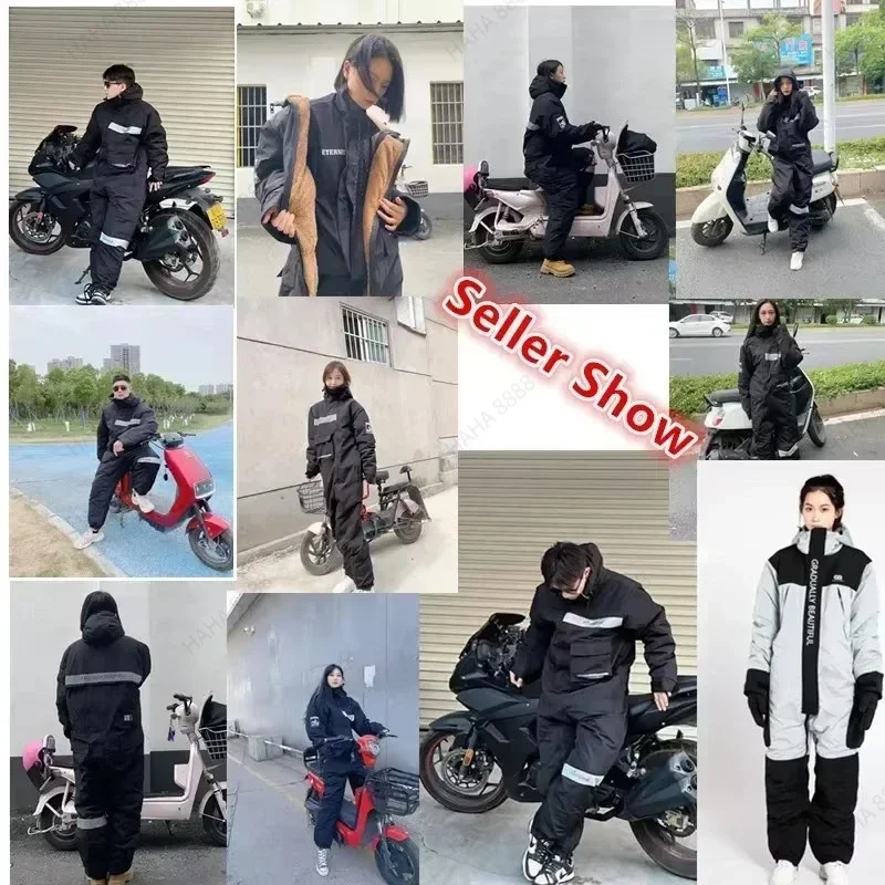 Winter Motorcycle Waterproof Riding Cold-proof Clothes Warm Thicken Plush All-in-One Clothing Snowmobile Suits Kart Suit