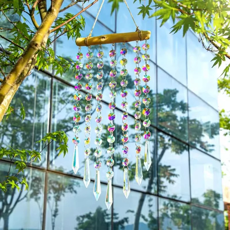 Brass Crystal Rainbow Crystal Hanging Pendants Suncatcher Moon Catcher Stained Glass Wind Chimes Home Garden Decor Kristalle
