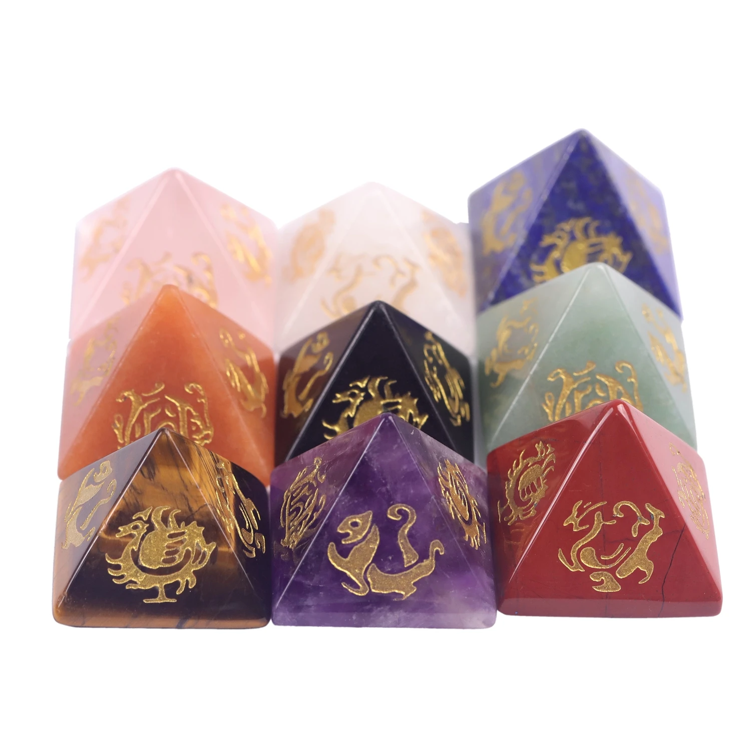 VGDS Natural Crystal Quartz Gemstone Amethyst Pyramid Oriental Four Gods Guard Beast Symbol Feng Shui Energy Tabletop Decoration