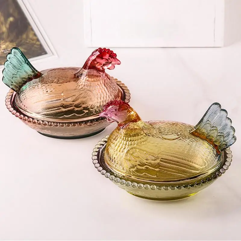 Glass Chicken Candy Dish Animal Shaped Glass Jar Farm Poultry Shape Food Container For Kitchen Living Room Dining Area
