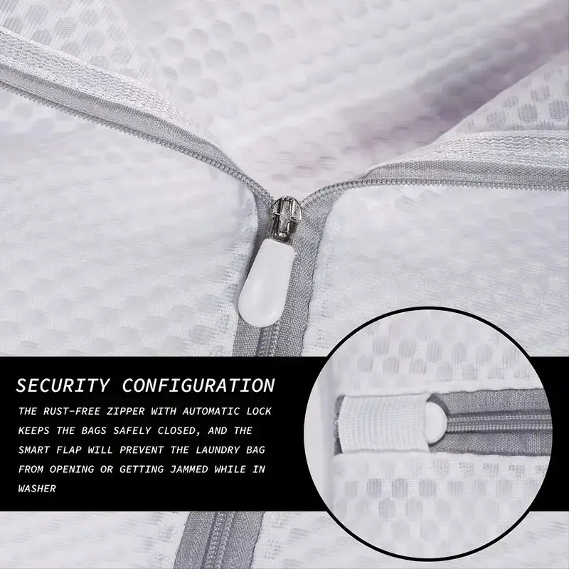 White Durable Honeycomb Mesh Laundry Bags - Set of 2, 40x50cm Reusable Wash Bags