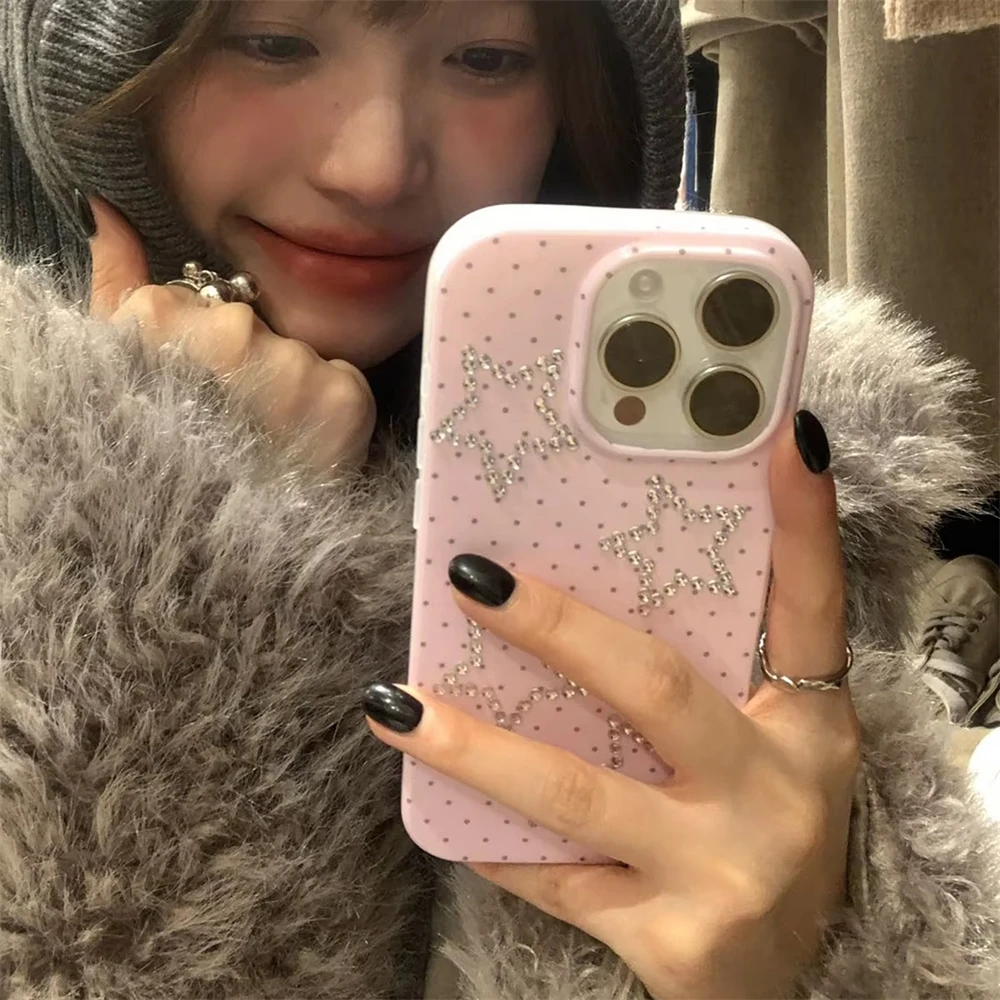iPhone Case Korean Y2K Chic Glitter Rhinestone Star Phone Case For iPhone 16 15 14 13 Pro Max