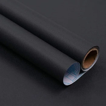 ความกว้าง 55 ซม.Matte วอลล์เปเปอร์สีดํากันน้ําไวนิล Self-Adhesive สติกเกอร์สําหรับเฟอร์นิเจอร์ห้องรับแขกกระดาษ Home Decor 1