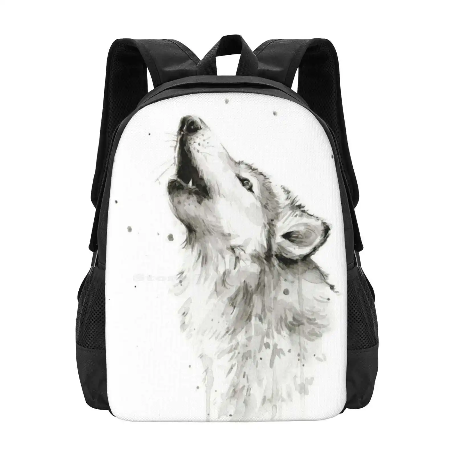 

Wolf Howling Watercolor School Bags For Teenage Girls Laptop Travel Bags Howling Wolf Wolves Painting Howling Animal Wildlife