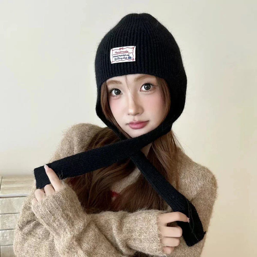 Korean Warm Knitted Hat Women Fashionable Rabbit Hair Scarf Hat Cozy Winter Mountain Climbing Warm Face Slimming Cap Girls Gift