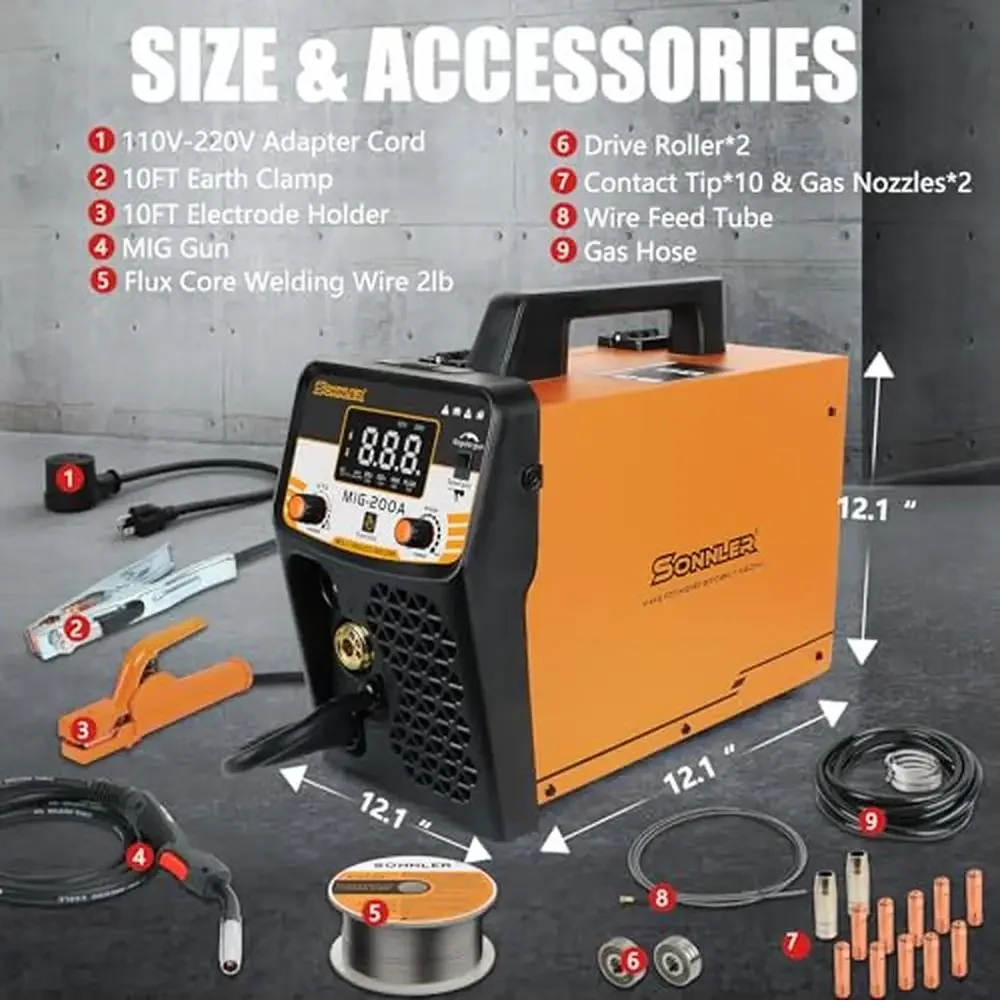 8 in 1 Aluminum 200A Multi Process Welder Gas MAG Flux Core MMA TIG Stick Spot Welding Spool Gun Optional LED Display Synergic 6