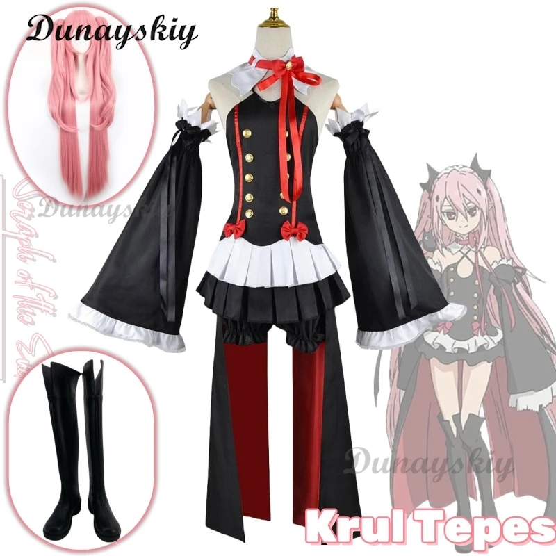 

Костюм для косплея Krul Tepes из аниме серафа конца, парик, обувь, униформа для косплея, королева вампира, Женский костюм на Хэллоуин