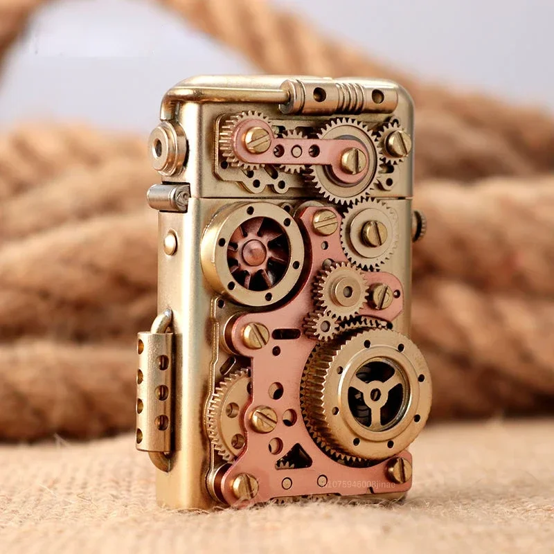 Zorro Personalized Mechanical Steampunk Lighter Creative Pure Copper Kerosene Lighter  Gear Linkage Cool Men's Gift 2