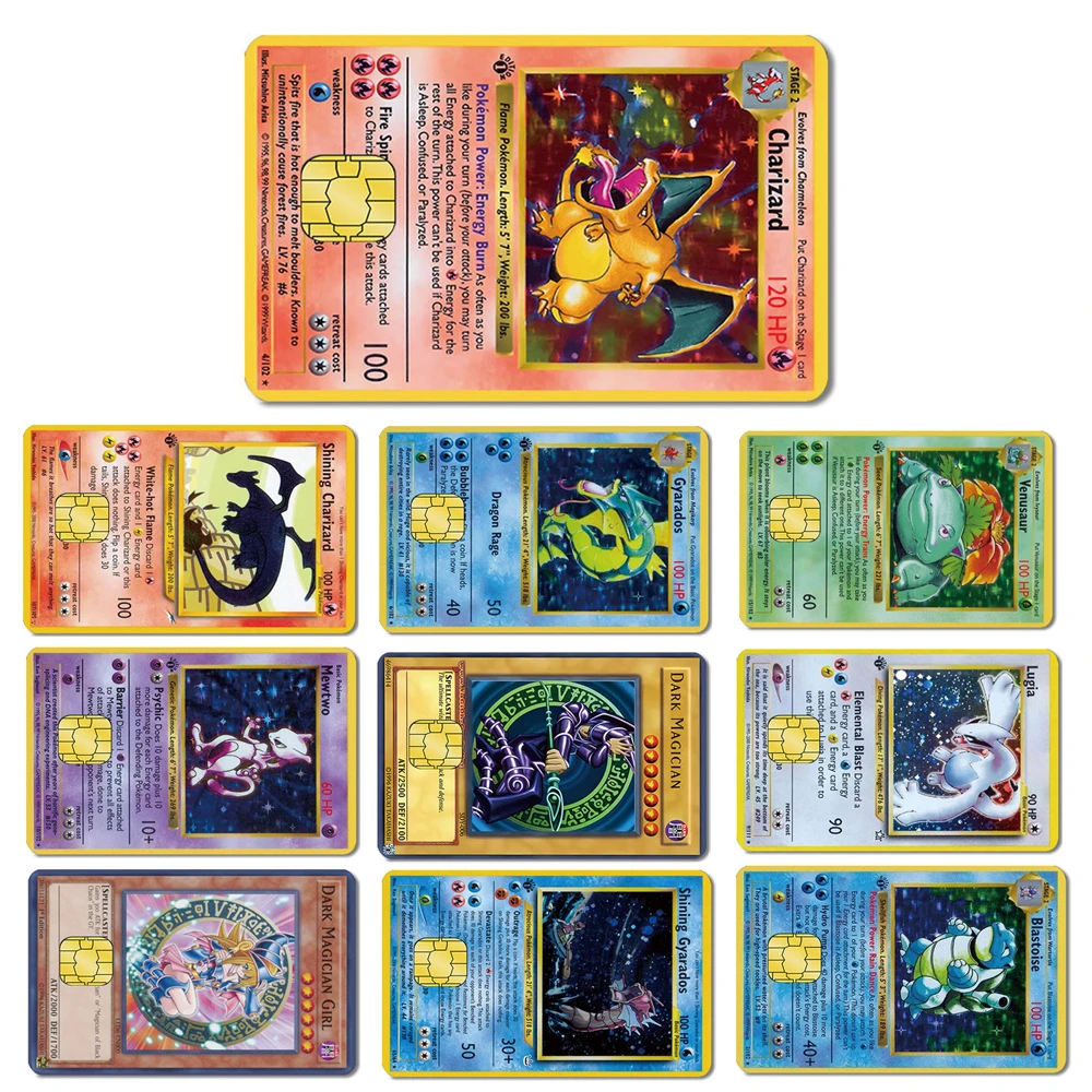 Calcomanías para Tarjetas Pokémon, Skin para Tarjetas de Crédito, Adhesivos 2.5D HD, Calcomanía de Pikachu para Tarjetas de Juego, Película Mate para Tarjetas, Adhesivo Impermeable con Chip Pequeño