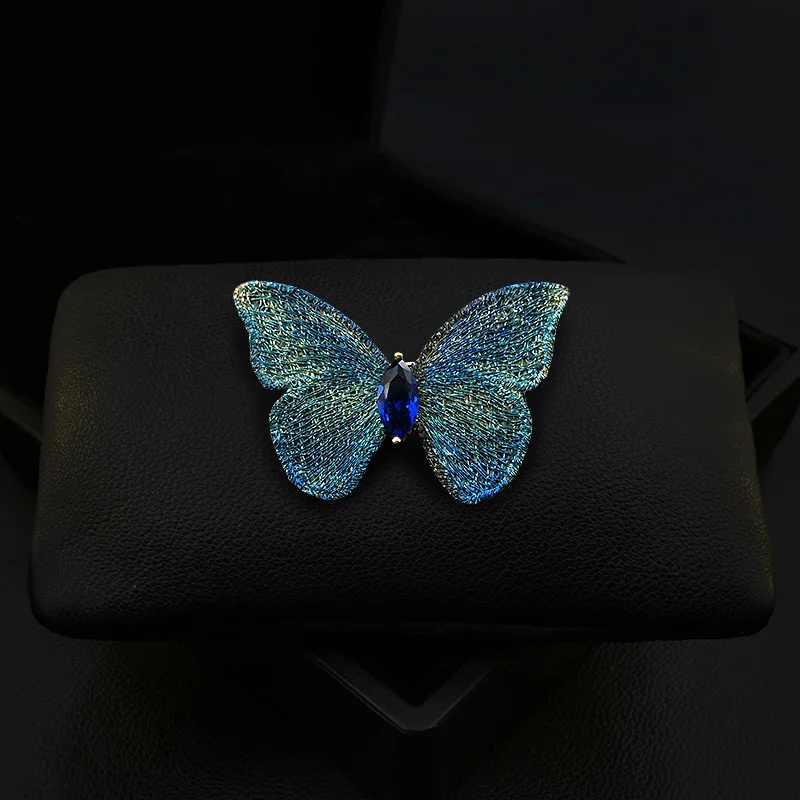 1795 Metal Crocheted Handmade Embroidered Fabric Butterfly Brooch Women's Luxury Elegant Insect Pin Suit Corsage Vintage Jewelry