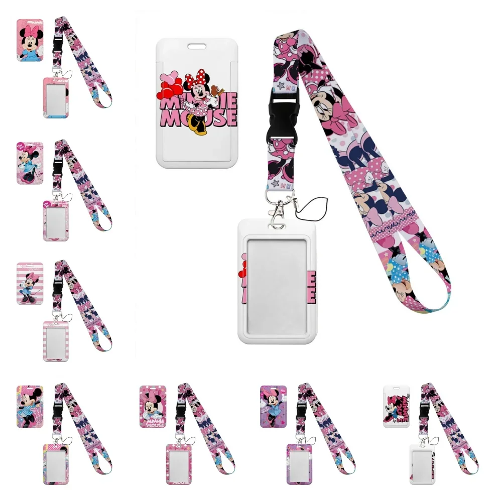 Disney Minnie Mouse Cartoon Series Embossed Subway Student Card Holder Bus Case accessories holder keychain lanyard 1