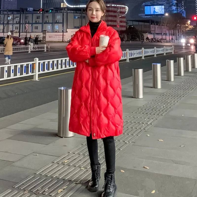 2024 winter fashion women parkas warm down cotton short jacket thick knitted loose puffer coat stand collar female outwear coats 2023 New Women Down Cotton coat Winter Jacket Female Mid length version Parkas thick warm Loose Outwear stand collar Overcoat