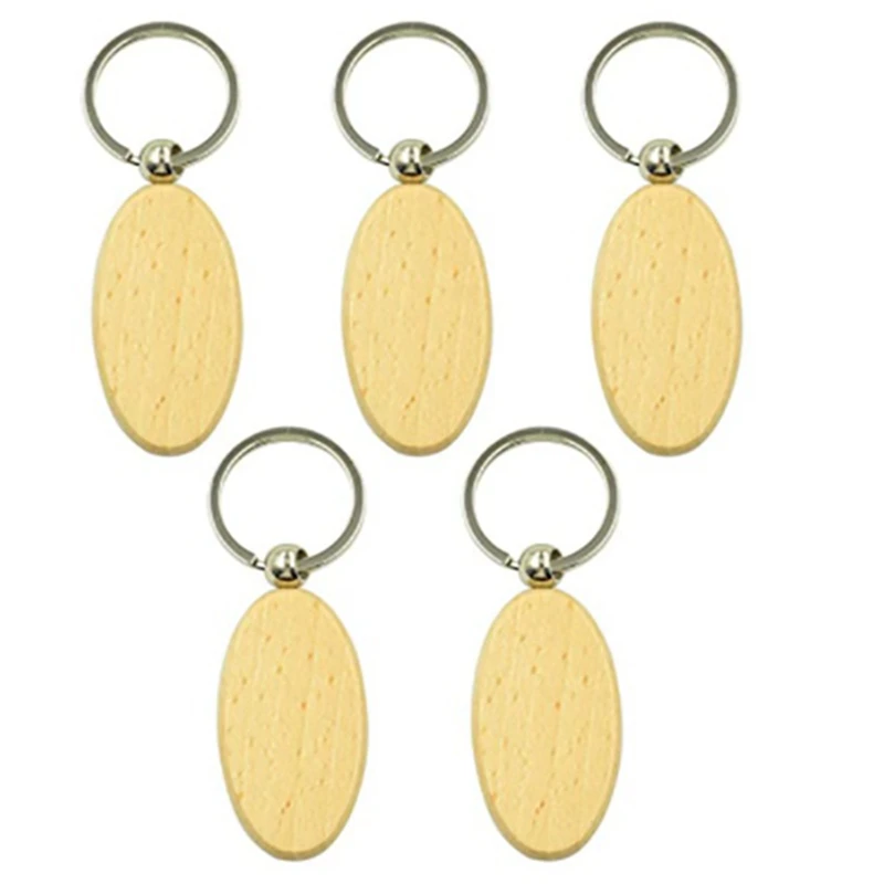 100Pcs Blank Oval Ellipse Wooden Key Chain DIY Promotion Keychain Pendant Keyring Tags Promotional Gifts