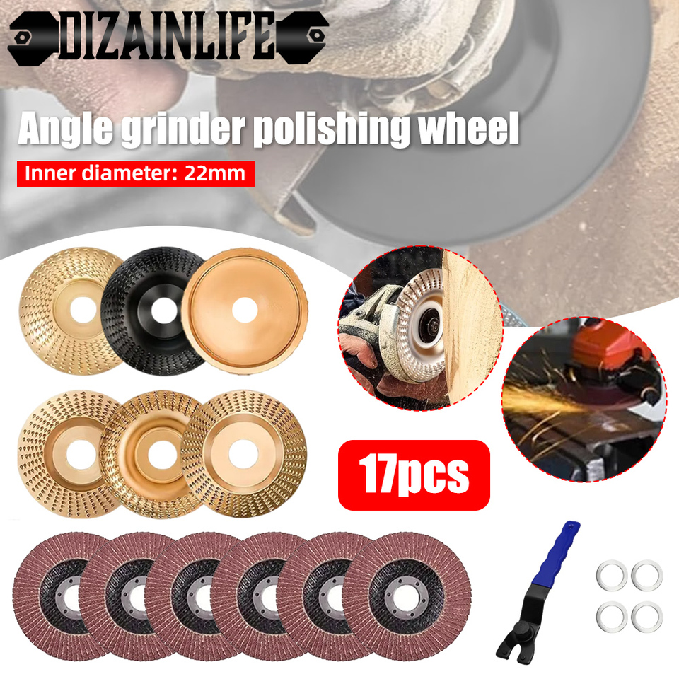 17pcs Angle Grinder Grinding Wheel Wood Carving Disc Polishing Wheel Versatile Abrasive Disc for Angle Grind 22mm Inner Diameter