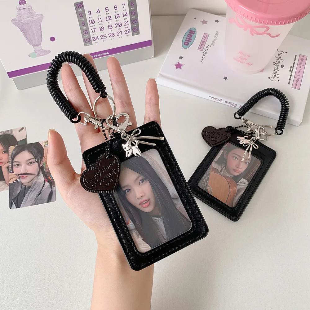 Black Y2K Idol Photo Holder Keychain 3 Inch Bank ID Card Holders Student School Card Anti Loss Protective Cover Cute Bag Pendant