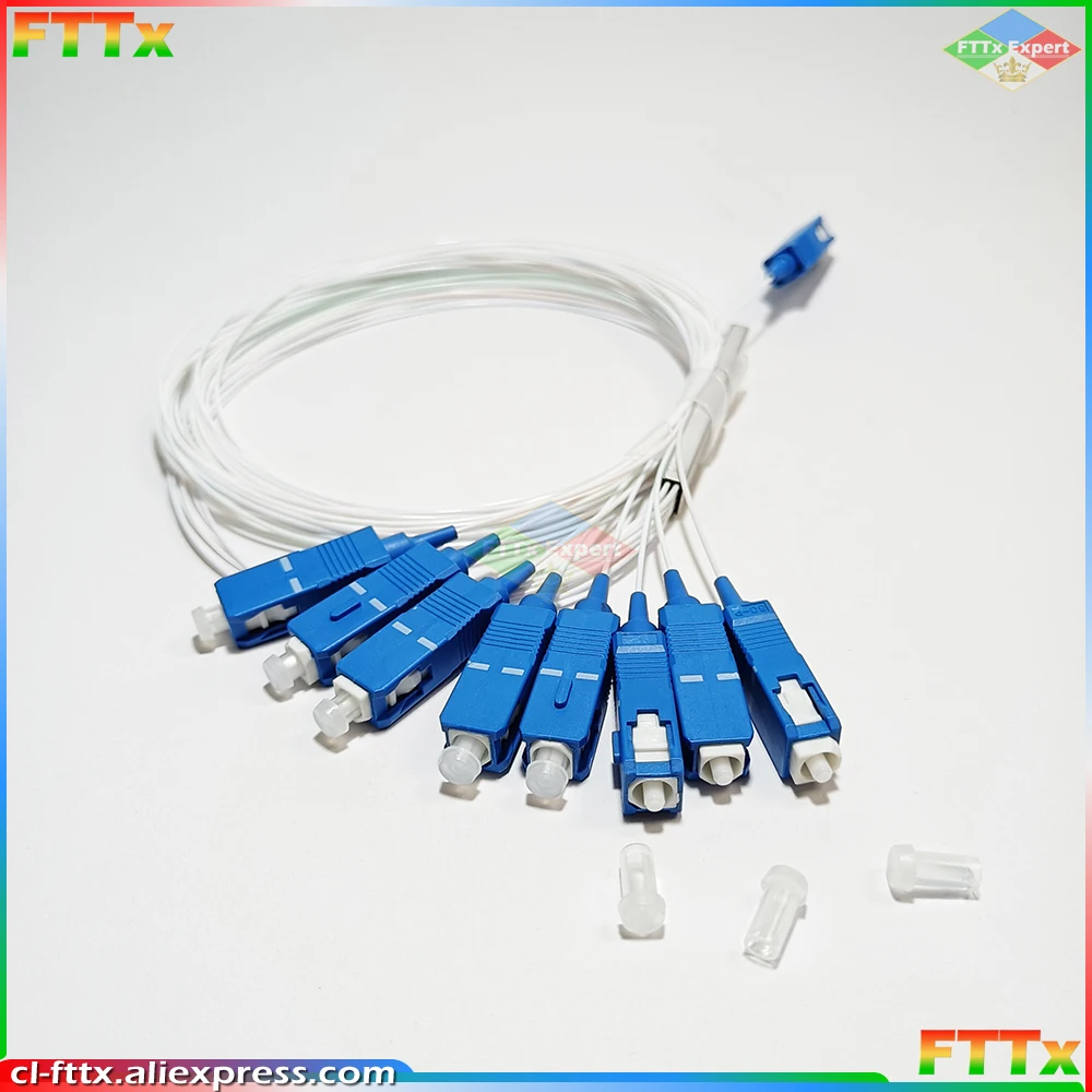 10pcs/lot 0.9mm Steel Tube Fiber Optic PLC Splitter 1X2 1X4 1X8 1X16 1X32 SC/UPC Mini Blockless G657A1 0.9mm 1M SC UPC Connector