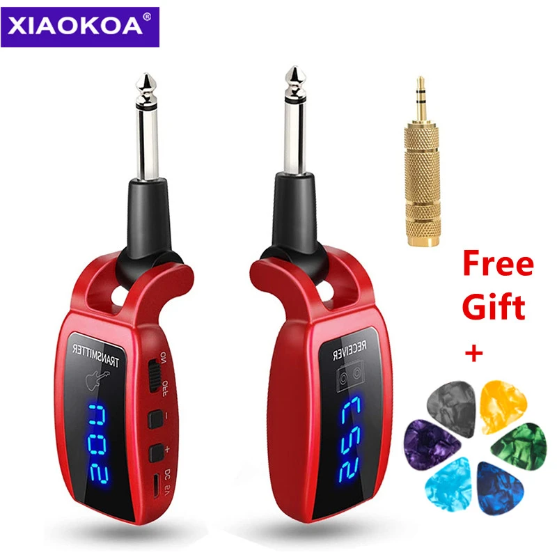 XIAOKOA Wireless Guitar System Rechargeable Upgrated LED Screen15 Channels UHF Wireless Guitar Transmitter Receiver For Electric