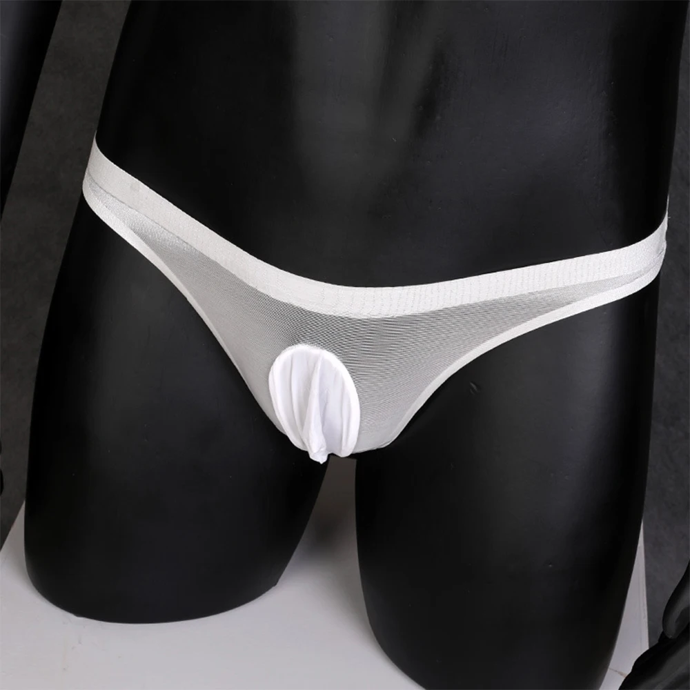 

Men Sexy Sissy Sheer Underwear Thong G-String See Through Gay Lingerie Ball Pouch Panties Solid Transparent Cockring Underpan A5