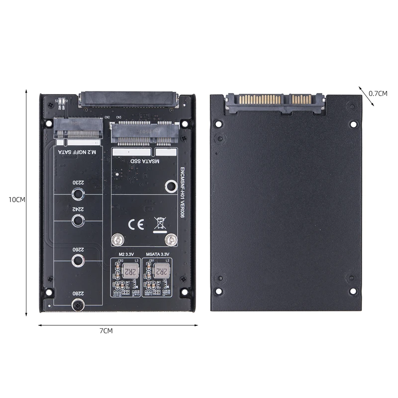 JBOD SSD 어댑터 라이저 카드 컨버터, 2230 2242 2260 2280 M2 SATA SSD용 금속 케이스 포함, M.2 B + M 키 to SATA3.0 6G 2.5 인치 어댑터