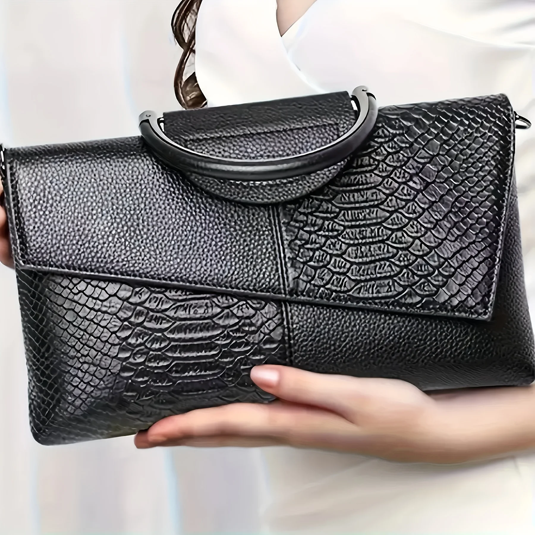 Fashion Black Crocodile Faux Leather Handbag, Multifunctional Shoulder Crossbody Bag, Suitable for Work,Shopping and Gift Giving