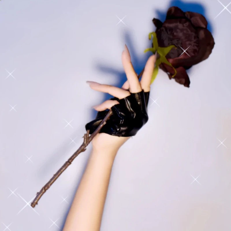 

Women Pu Leather Fingerless Glove Mitt Sport Riding Motor Batcave For Goth Punk Rock Lolita Harajuku Stage Party Costume