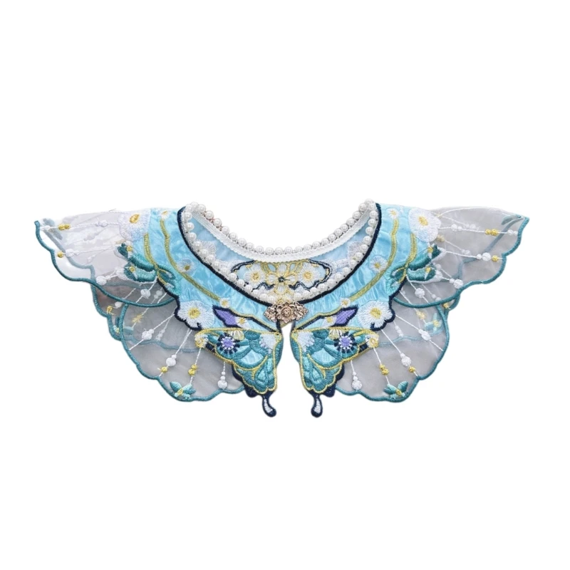 

False Floral Pearls Shawl Wrap Yunjian Collar Detachable Embroidery Hanfu Collar