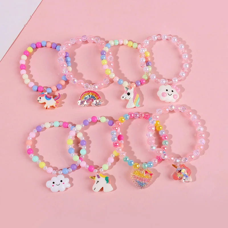 8Pcs/set Rainbow Unicorn Cloud Bracelets Kids Girls Unicorn Birthday Party Favors Goodie Pinata Filler Guests Gift Baby Shower