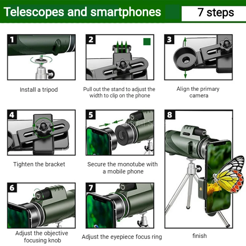80x100 HD ZOOM Powerful Monocular Telescope Portable Binoculars Long Range Telescope Hunting Camping With Tripod Phone Clip 6