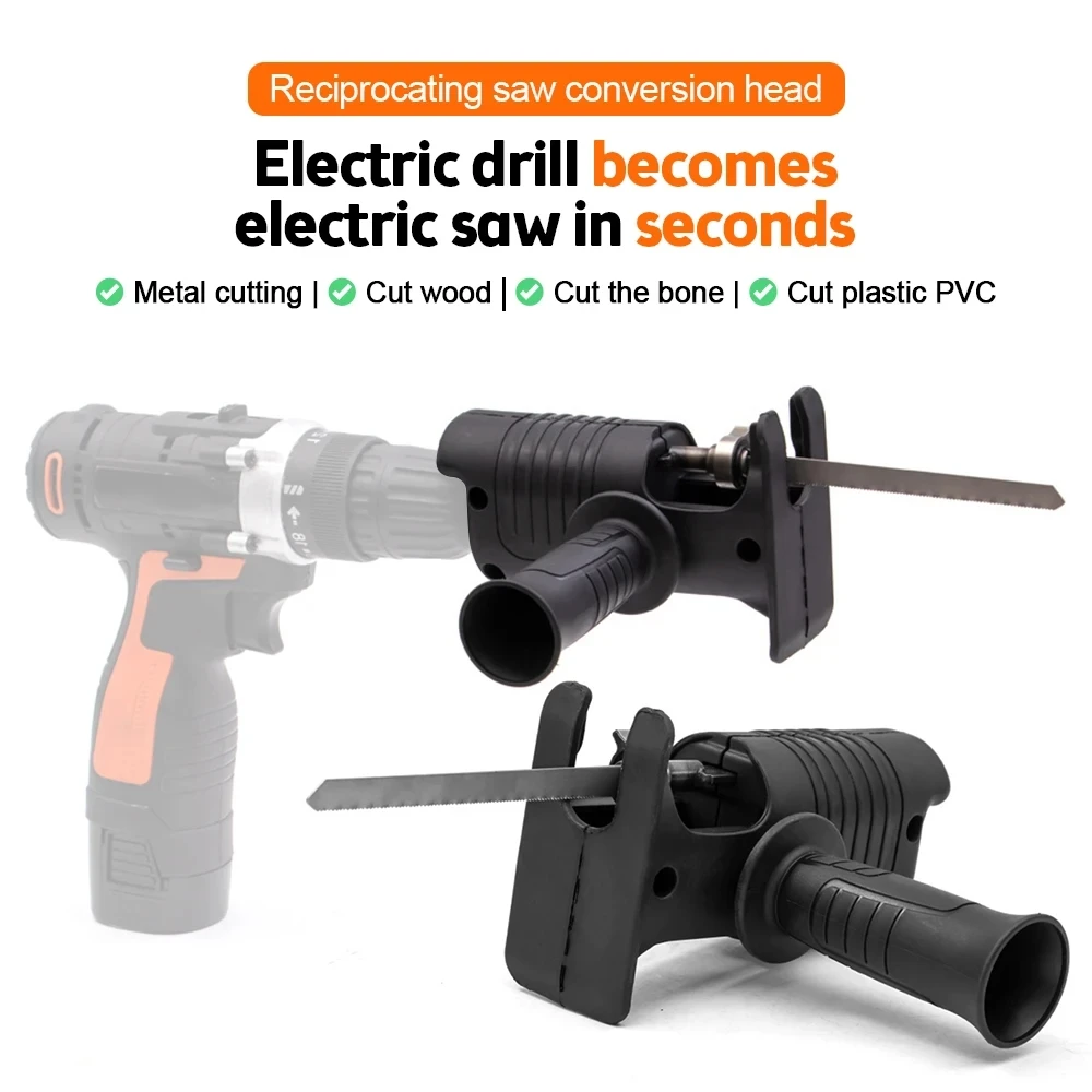 Portable Reciprocating Electric Saw Adapter Electric Drill Modified Tool Attachment with 3 Saw Blades for Wood Metal Cutting 2