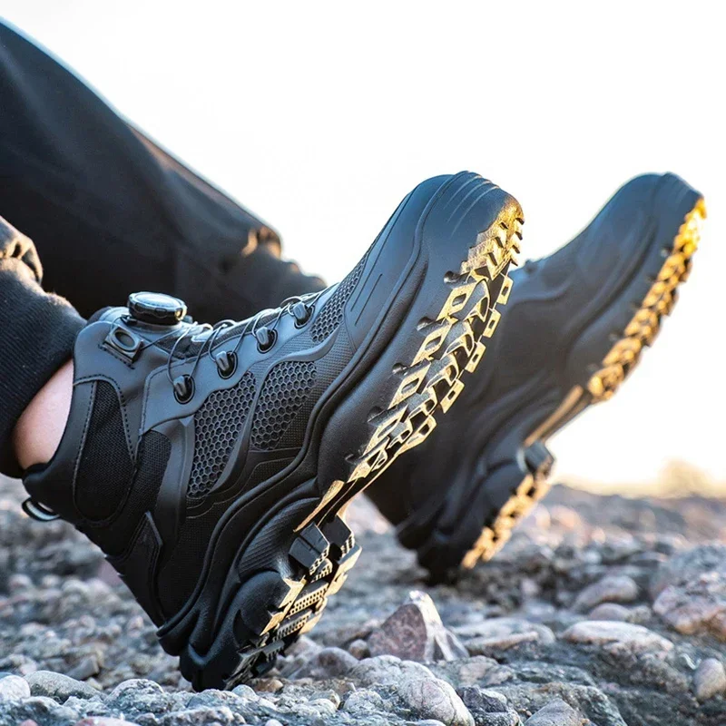 Top Grade Rotary Buckle Men Work Safety Boots Work Sneakers Safety Shoes Men Indestructible Boots Anti smashing