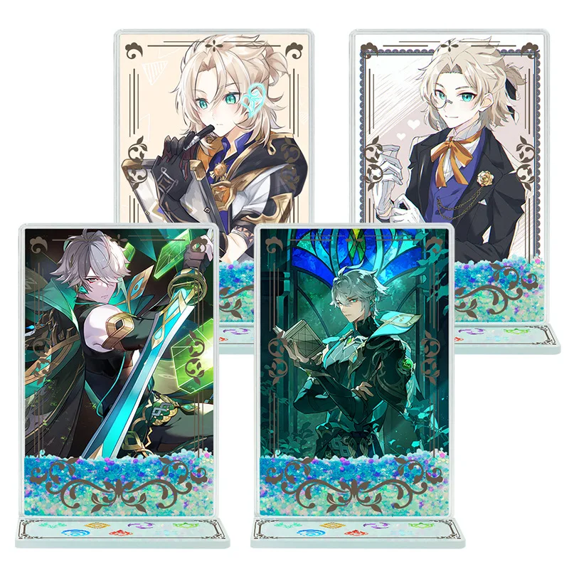 

Genshin Impact Game Peripherals Zhongli Bennett Diluc1 Runny Hemp Gold Dust Standing Cards Gift Decoration Kids Toys Ornaments