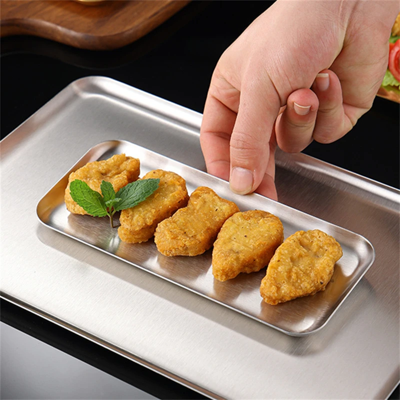 Silver Gold Stainless Steel Serving Plate Restaurant BBQ Skewers Sushi Tray Large Shallow Tray Food Storage Plates For Kitchen 4