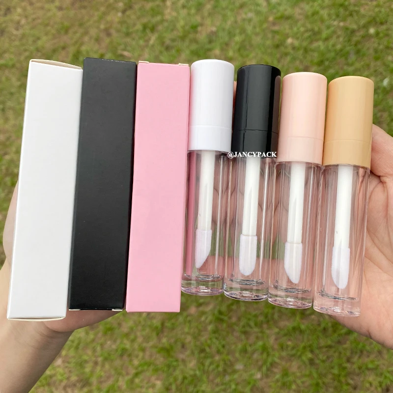 

Wholesale lip gloss tubes with box 8ml pink white thick Wall Clear Lipgloss Tube Big wand brush Cosmetic Packaging Container