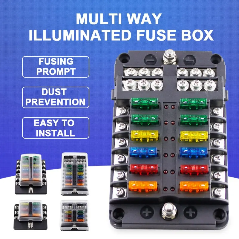 Car Boat Fuse Box Holder With 6 Ways 12 Ways Blade Fuse Holder Block Warning Indicator 12V 36V Power Distribution Panel Board fuse box holder fuse holder fuse box power distribution block marine fuse block