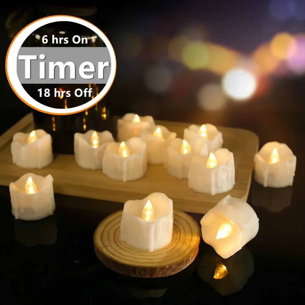6 Bougies Chauffe-Plat LED Avec Minuterie - Flamme Vacillante Réaliste - Piles Incluses