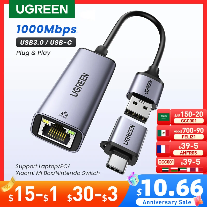 UGREEN USB Ethernet-адаптер USB3.0/USB2.0 1000 Мбит/с/100 Мбит/с USB RJ45 Сетевая карта для ноутбука Xiaomi Mi Box Nintendo Switch Lenovo DELL HP Macbook Mac OS Windows Linux Гигабитный интернет-адаптер USB Lan cabletime usb ethernet 100 мбит с адаптер usb 2 0 rj45 сетевая карта для nintendo switch macbook air ноутбук lan адаптер c359