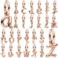 Sell well Rose Gold Plated Alphabet Series Charm Beads Fit Original 925 Sterling Silver Bracelet DIY Jewelry Fashion Gift 1
