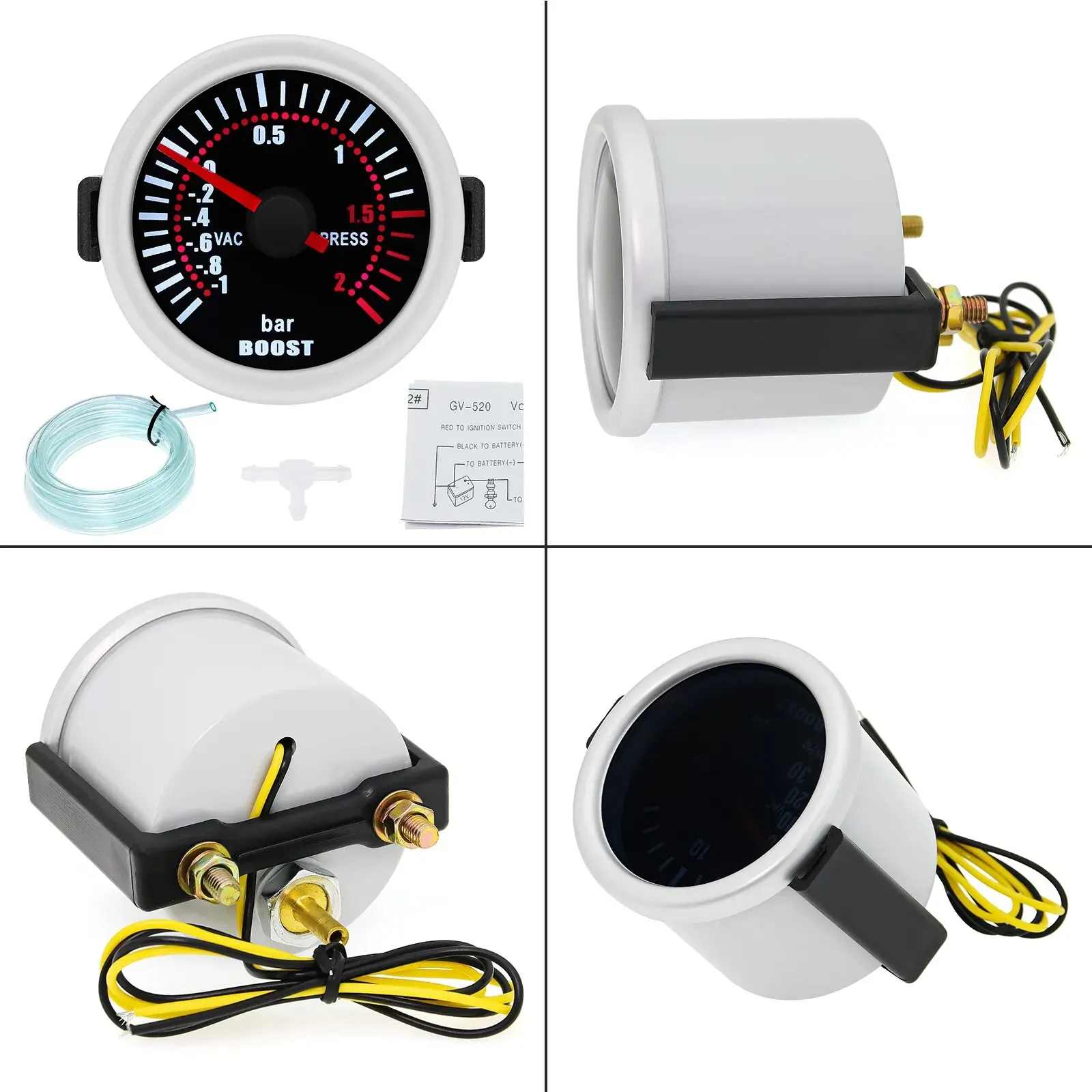 AD 52mm Universal Smoke Len Tachometer RPM for 12V Gasoline Car Turbo Boost Gauge 2 Bar PSI Water Temp Meter Oil Pressure Gauge