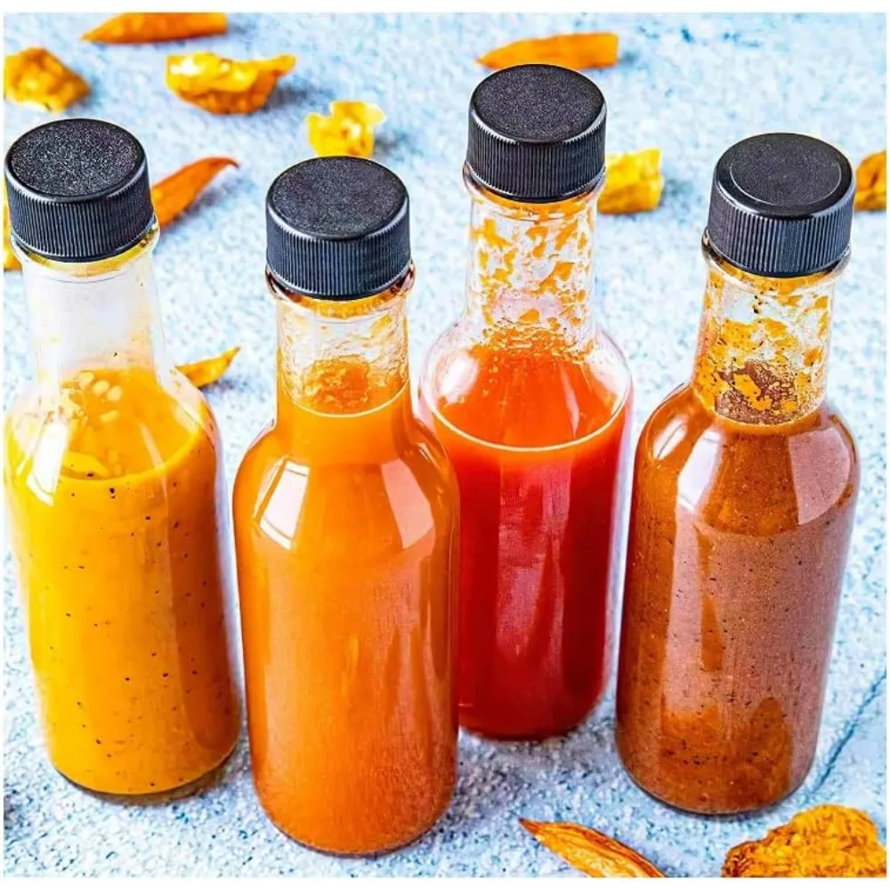 Mini Hot Sauce Bottles 5 oz, 24 Pack Glass Woozy with Shrink Capsules, Vanilla Extract Labels, Funnel, Dripper Inserts,Pepper 5