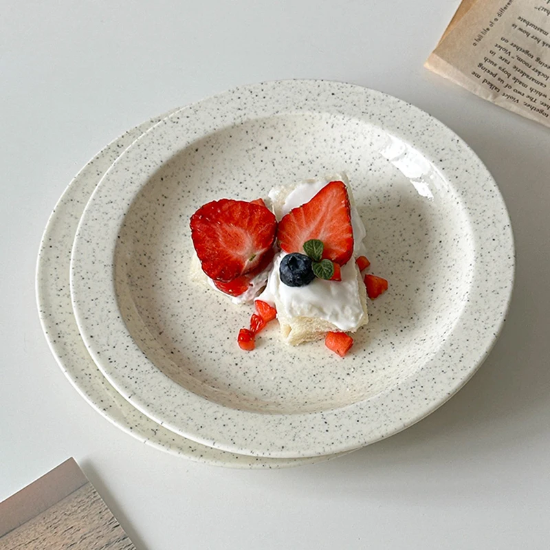 Simple Ceramic Plates Solid Sesame Dot Household Breakfast Plate New Versatile Fruit Salad Tray Exquisite Serving Dish