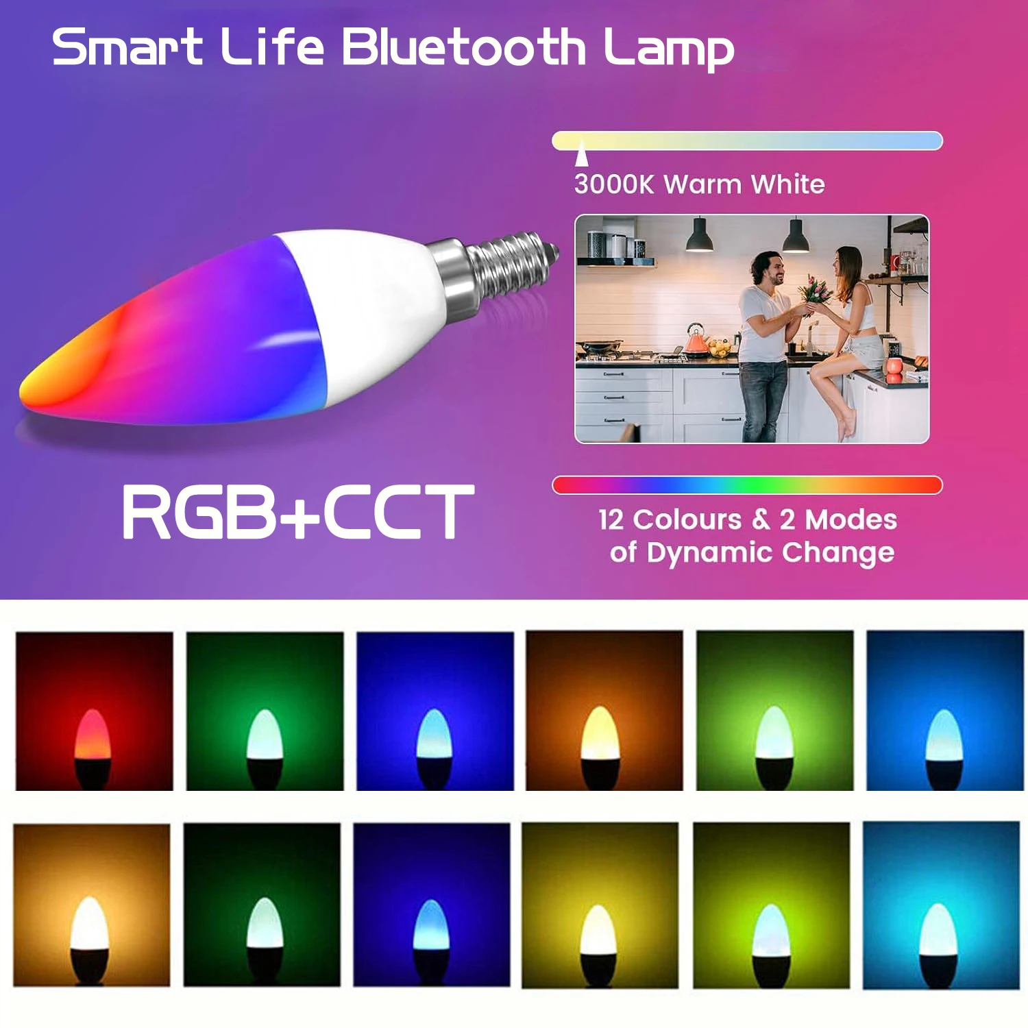 TUYA Bluetooth intelligent dimming RGB + CCT E14 LED bulb Smart Life APP control support 220-240V smart led light bulbs