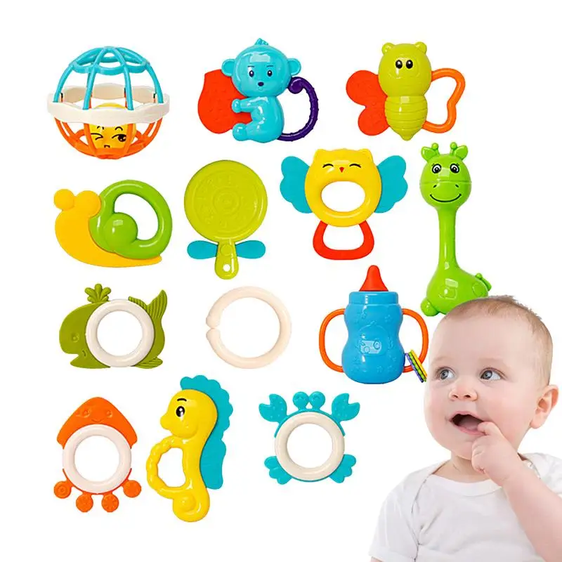 

13 шт. кольцо для прорезывания зубов, безопасная мягкая искусственная игрушка для новорожденных, Обучающие игрушки Монтессори, погремушки для раннего развития