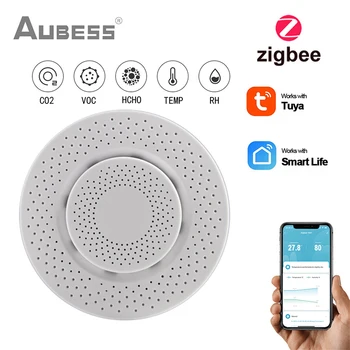 Zigbee-Tuya 3.0 공기 품질 모니터 스마트 홈, 5 인 1 포름알데히드 VOC Co2 온도 습도 감지기 센서