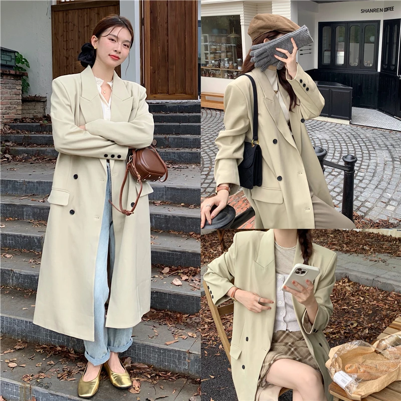 

SuperAen 2024 Autumn/winter New Korean Chic Versatile Temperament Women's Long Suit Long Trench Coat
