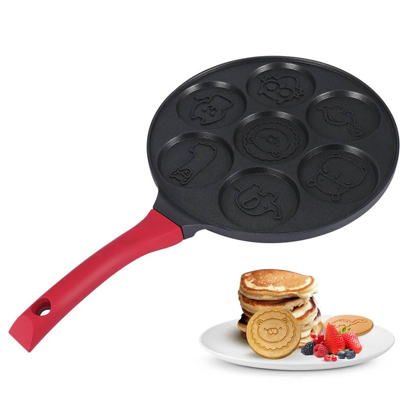 

New Pancake Maker - Non-Stick Pancake Pan Griddle Grill Pan Mini Crepe Maker 7-Mold Pancakes With Silicone Handle