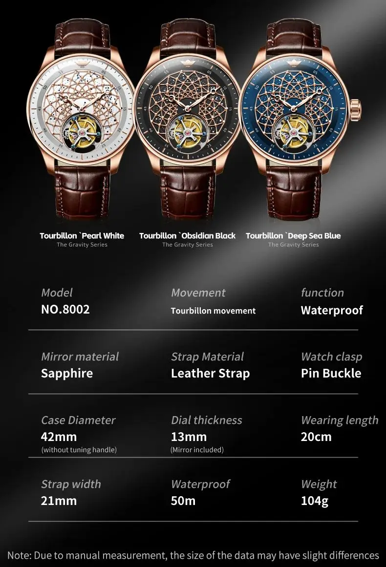 OUPINKE 8002 Tourbillon Watches For Men High-end Luxury Mechanical Wristwatch Man Original Brand Skeleton Flywheel Men's Watches