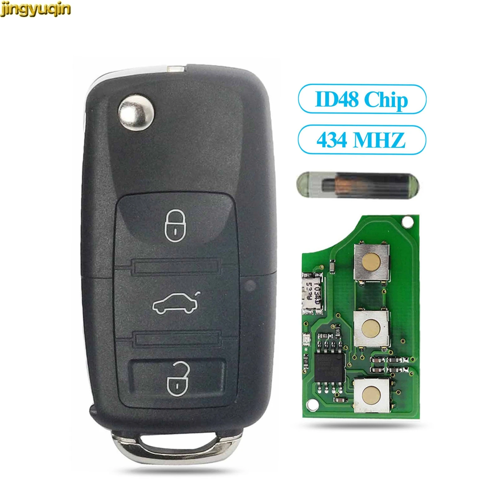 Jingyuqin 3 Button Flip Remote Car Key 1J0959753AH/DA 1K0959753G 434MHZ ID48 For VW PASSAT Polo Skoda Seat Polo Golf Beetle