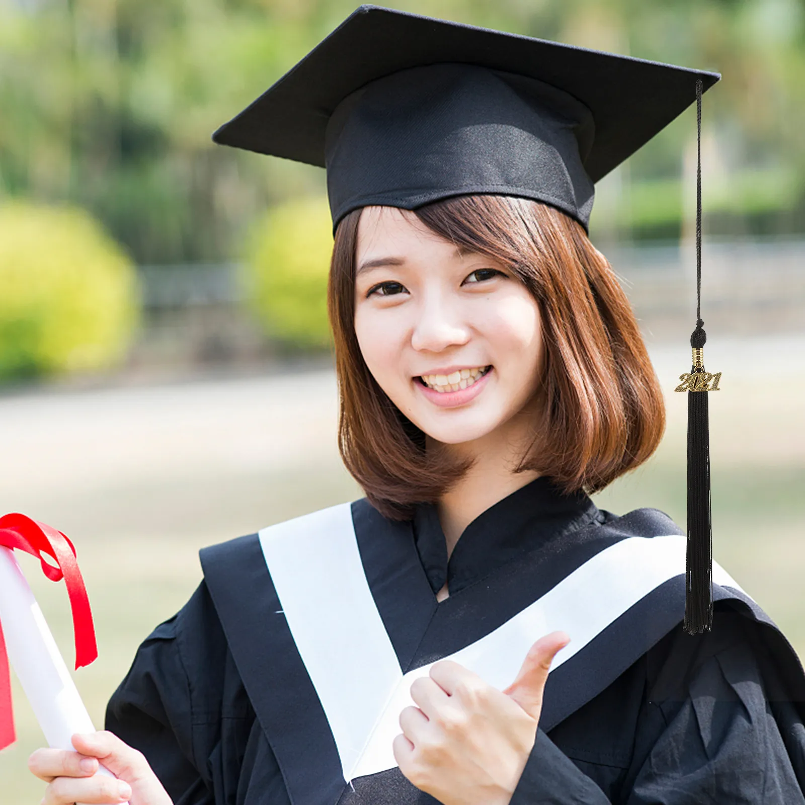 1개 의사 모자 태슬 졸업 펜던트 블랙 부드러운 털이 없는 폴리에스터 태슬 모자 팬 홈 데코 창의적인 행사용