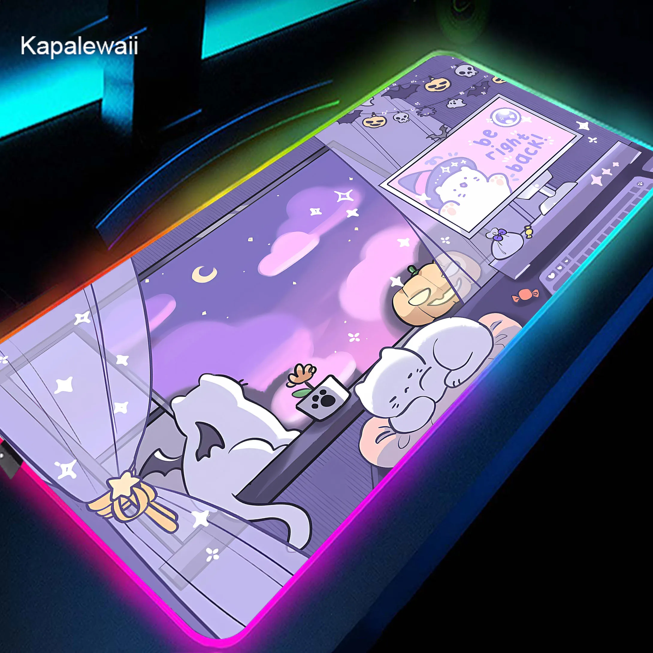 

Kawaii Cat Mouse Pad Large RGB Luminous Mouse Mat LED Colorful Backlit Desk Mats Game Locking Edge Rubber Mousepad Keyboard Pads